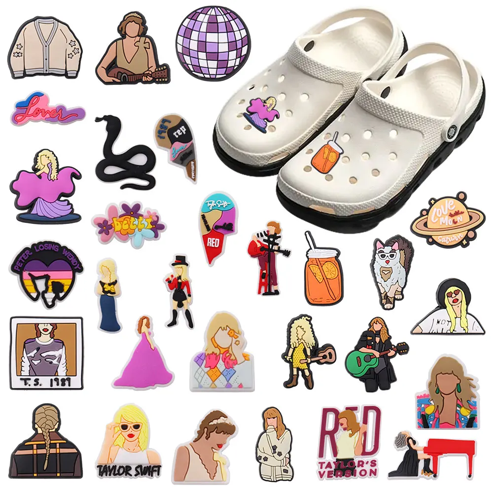 

Single Sale 1pcs PVC Croc Charms Singer Woman Love Buckle Clog Garden Shoes Button Decoration Hole Slipper Ornament for Bands