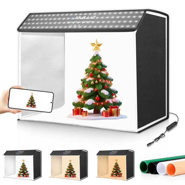 PULUZ 60 x 40cm Photo Studio LED Light Box Portable 24x16x20inch Cuboid Photography Studio Tent Kit with 4 Colors Backdrops Box