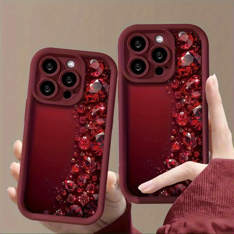 Brilliant Red Diamonds Pattern Silicone Phone Case - Soft and Stylish Cover