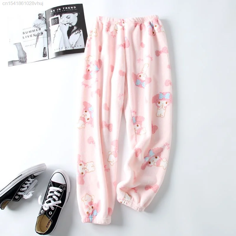 Sanrio My Melody Fluffy Pajamas Pj Pants Y2k Kawaii Cartoon Casual Cute Pink Sleepwear Women Home Pyjama Pants Female Trouser