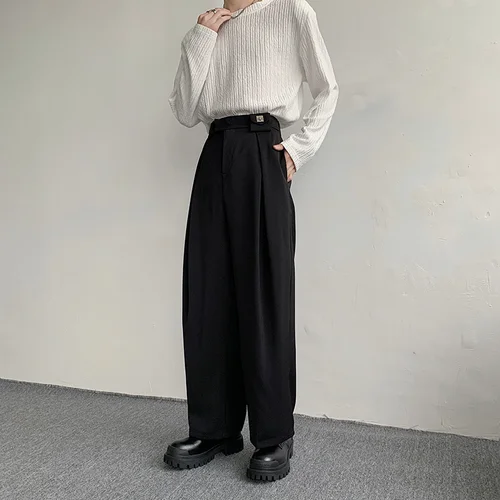 한국 루즈한 오버사이즈 와이드 레그 팬츠, 블랙 정장 바지, 남성 패션, 소셜 남성 드레스 바지, M-2XL 신상, 2023 4