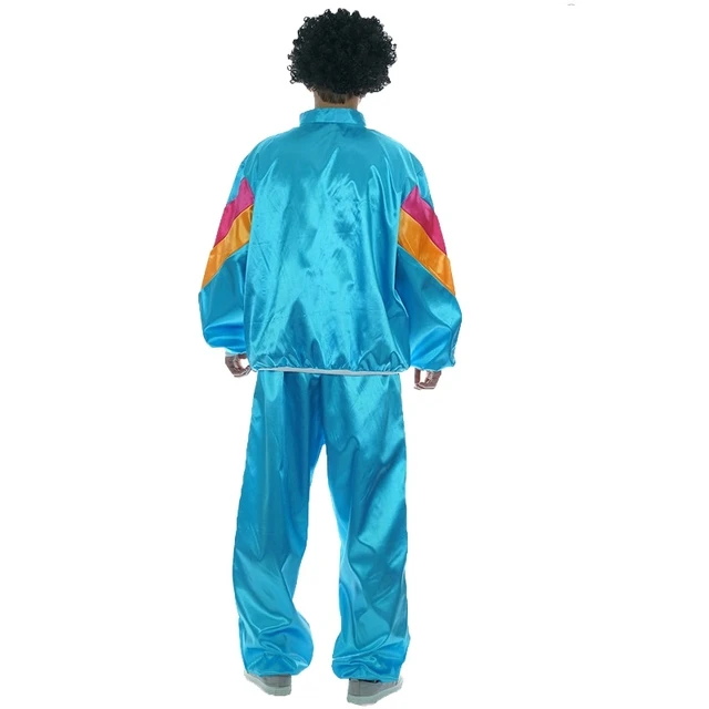 Mens Retro Neon 80s Height Fashion Scouser Tracksuit 1980s Shell Suit  Costume