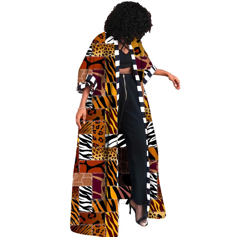 african gowns African Ethnic Vintage Floral Print Dashiki Cardigan Women Autumn Outwear Red Plus Size Clothes Lace Up Boho Streetwear Trench african outfits Africa Clothing