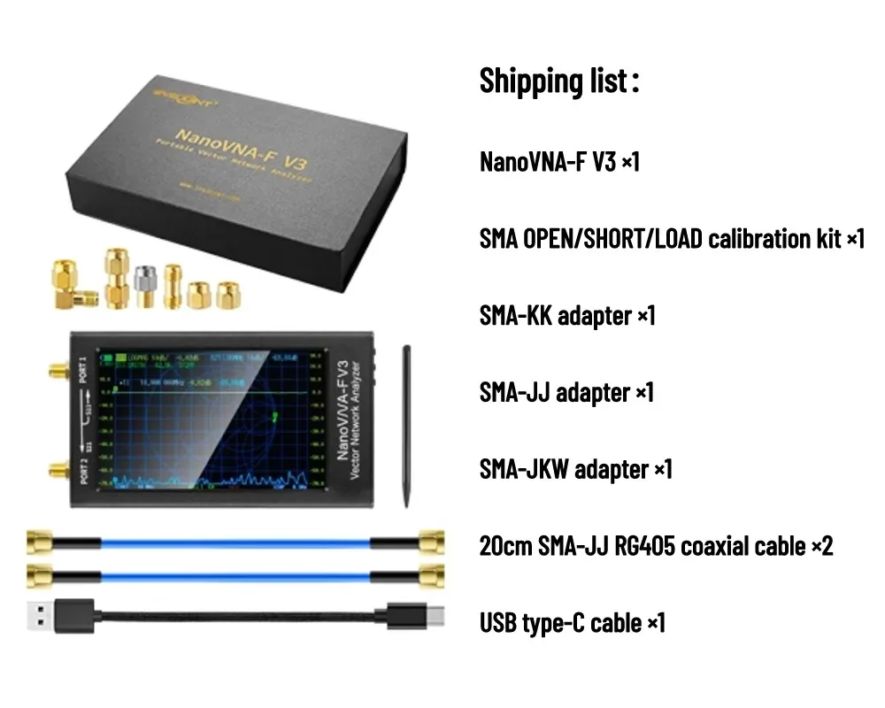 Nanovna F V3 Portable Vector Network Analyzer with 4.3" Touch Screen 4500mAh Battery 1MHz-6GHz VNA for MF/HF/VHF/UHF/SHF Antenna 3