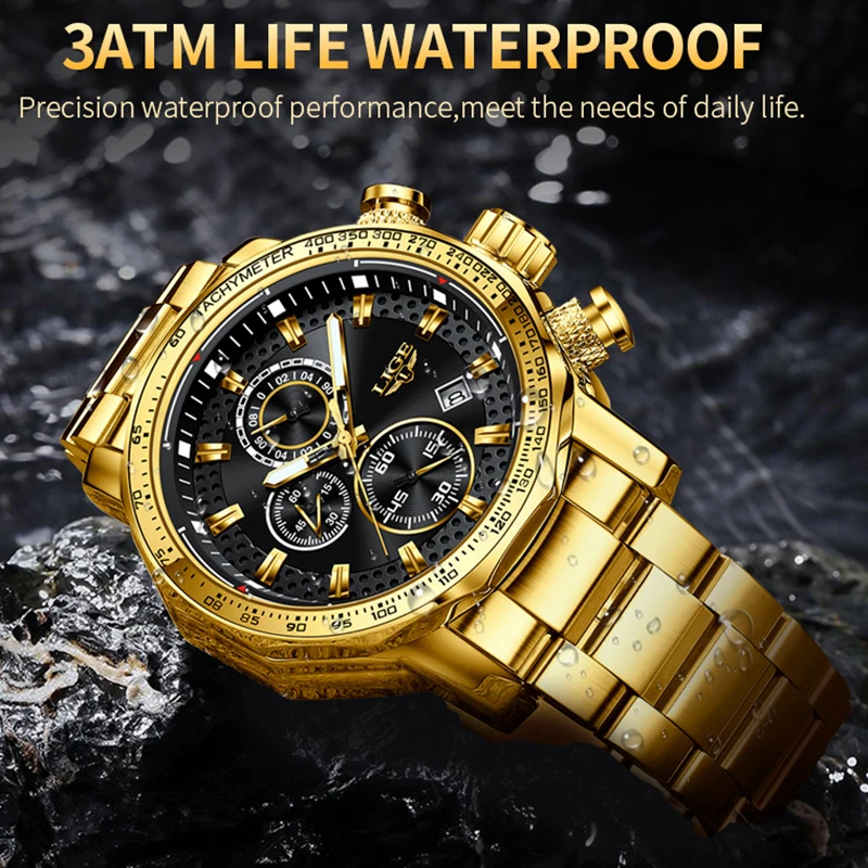 LIGE Business Watch Men Fashion Military Sports Waterproof Men's Quartz Wristwatches Top Brand Luxury Full Steel Big Watch Men