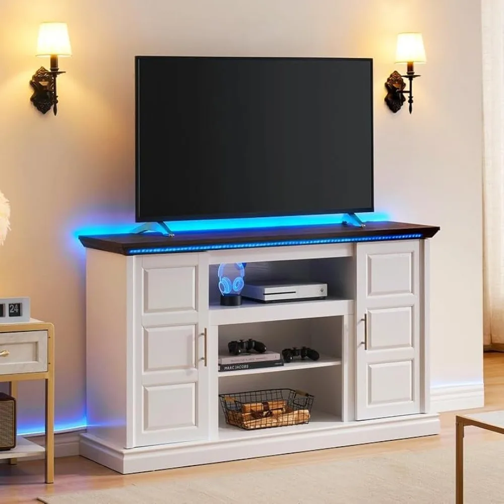

TV cabinets with LED Lights for TVs up to 65 inch, Entertainment Center with Storage, 15.7"D x 58"W x 33.8"H Modern TV cabinet