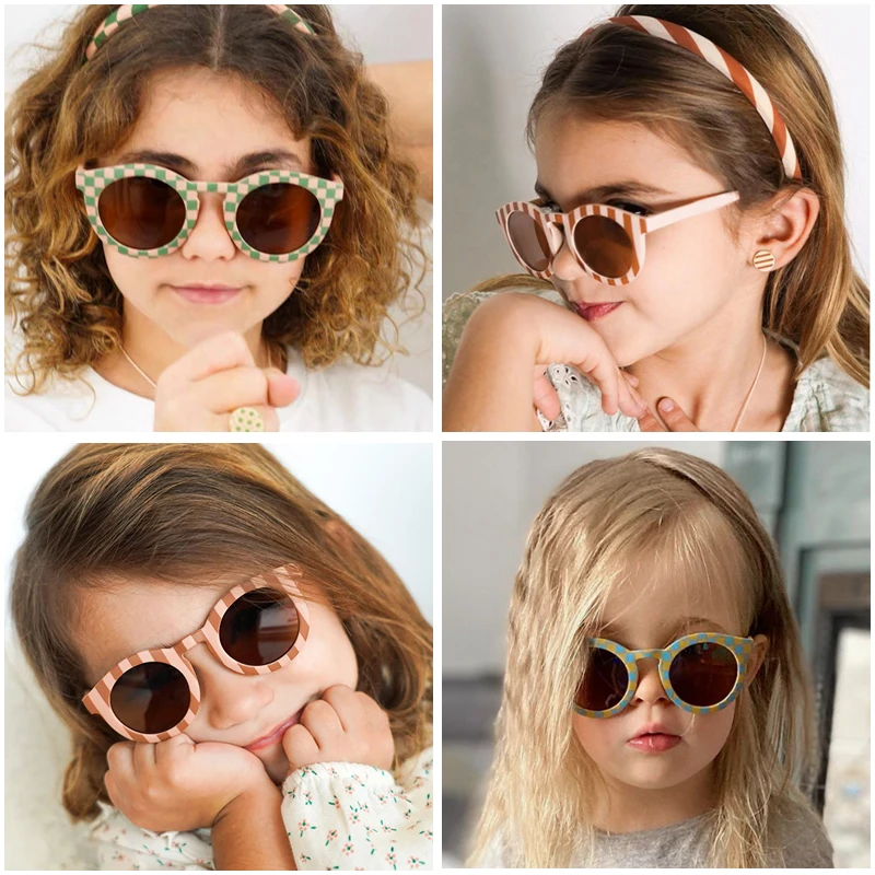 Kids Checker Panel Round Sunglasses 2