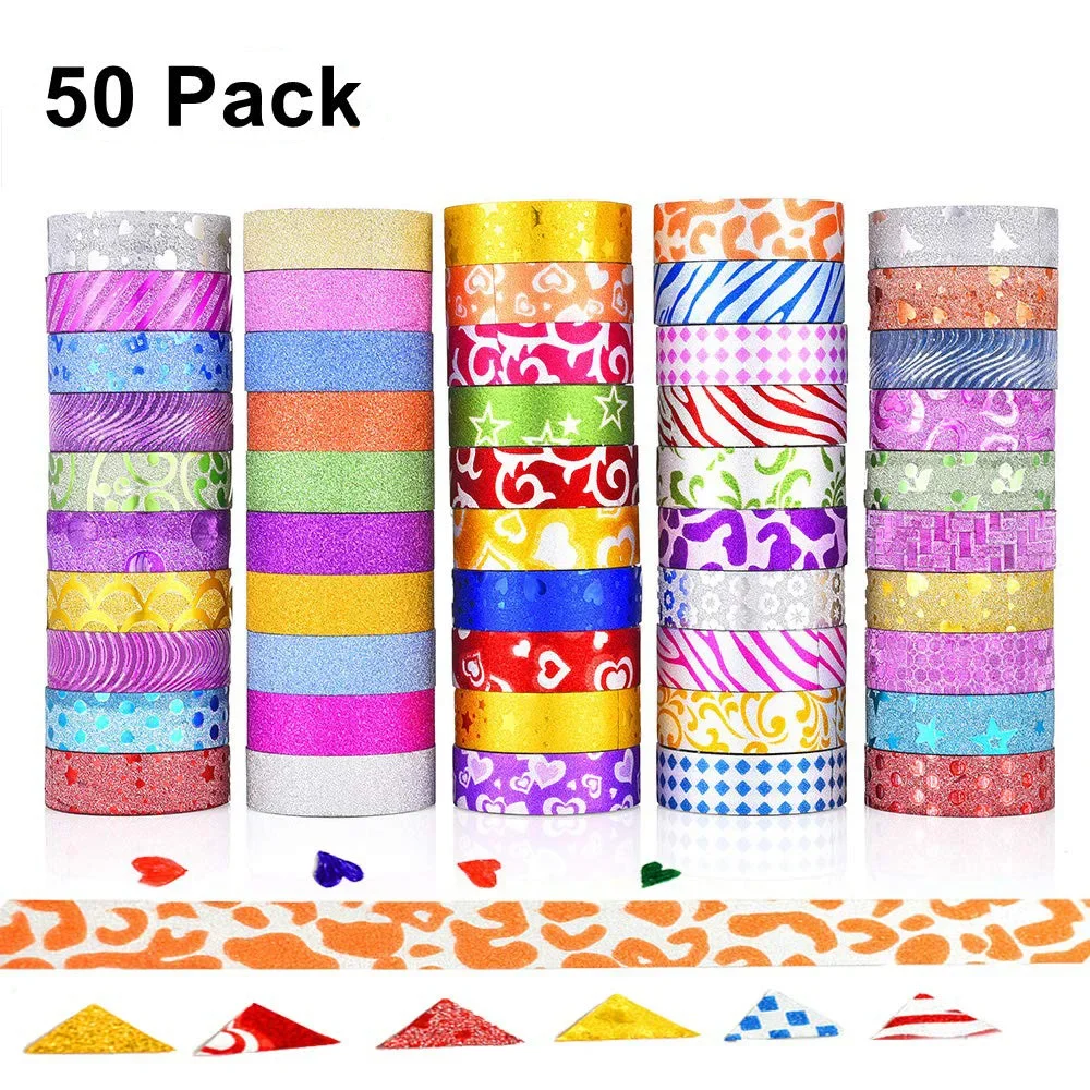 5D DIY Diamond Painting Tools 50 Rolls Glitter Washi Masking Tape Set to Keep Painting Clean Embroidery Cross Stitch Accessories