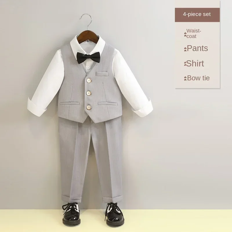 Summer School Uniform for Kids Handsome Boys Vest Suits Khaki Plaid Weddings Party Blazer Set 2-12 Y Chorus Performance Outfits