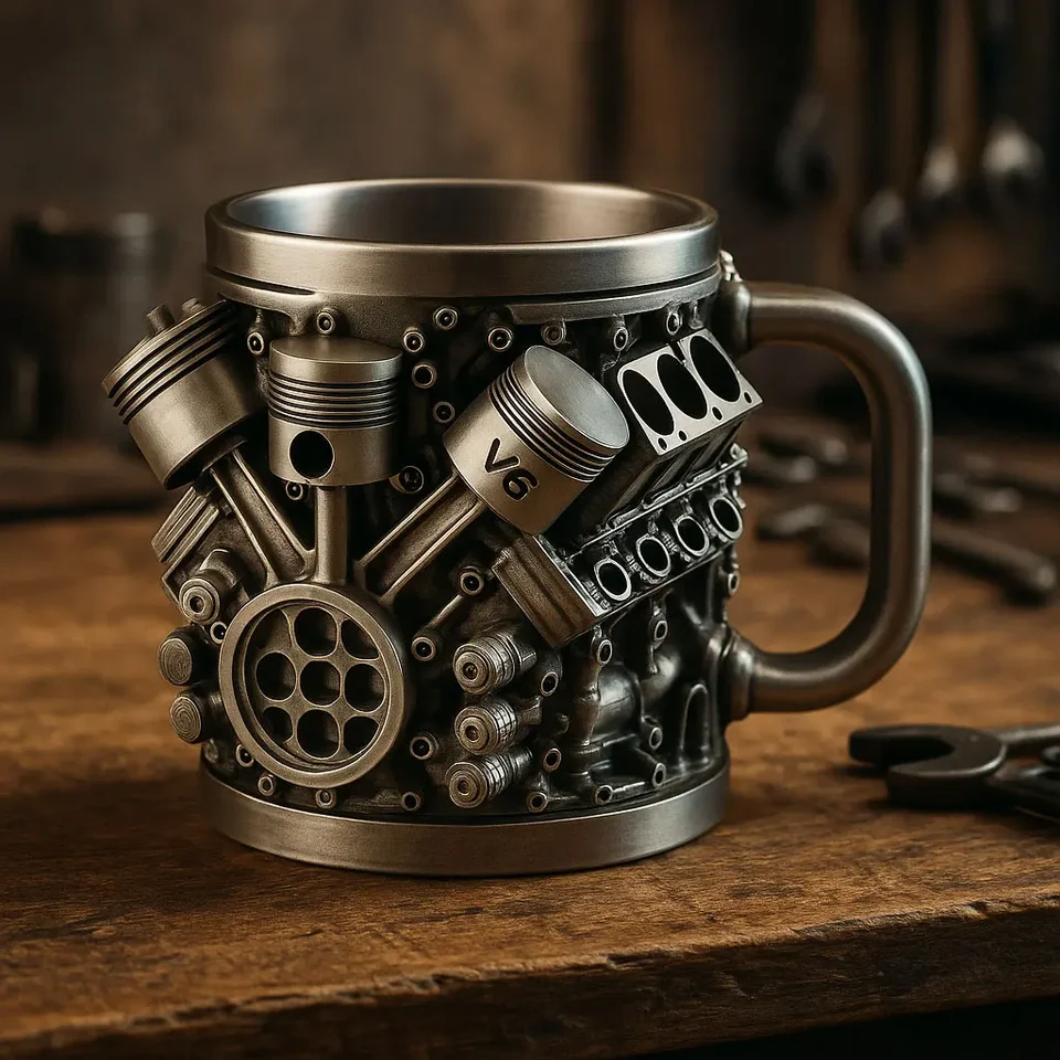 Tasse Isotherme En Acier Inoxydable Moteur V8 - Design 3D, Double Paroi, Pour Amateurs De Voiture, 400ml - 6
