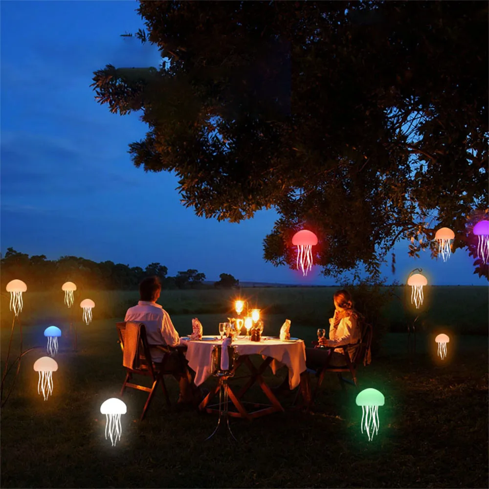 Modern Jellyfish Table Lamp USB Rechargeable Adjustable Color Changing LED Night Light with Polished Plastic Base 6