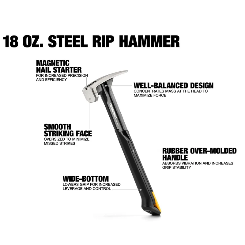 TOUGHBUILT TB-H1-1R-S16 TB-H1-1R-S18 16 OZ. 18 OZ. Smooth Polished Face Magnetic Hand Tool Steel Rip Hammer 3