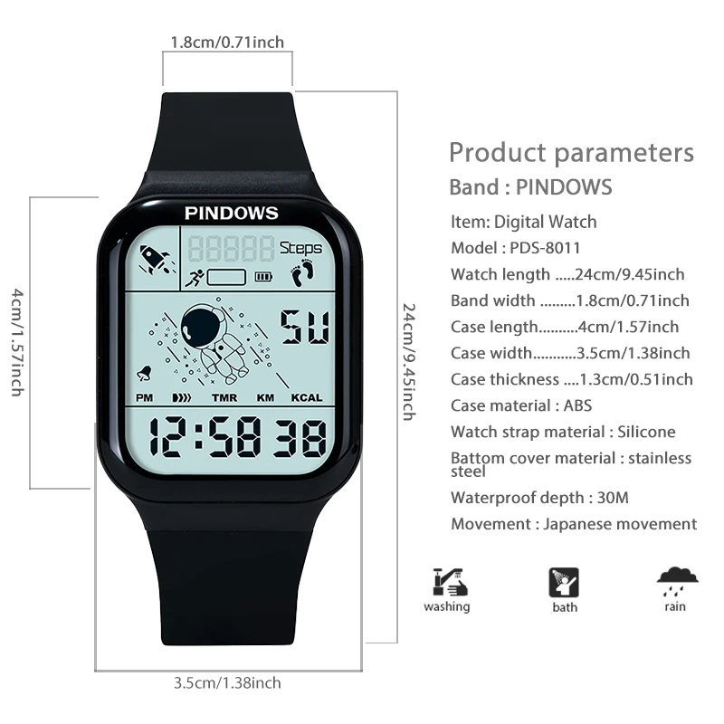 Multifunctional Digital Watches Ladies Luminous Electronic Hand Clock Girl Fashion Original Rectangle Women Wristwatches Black