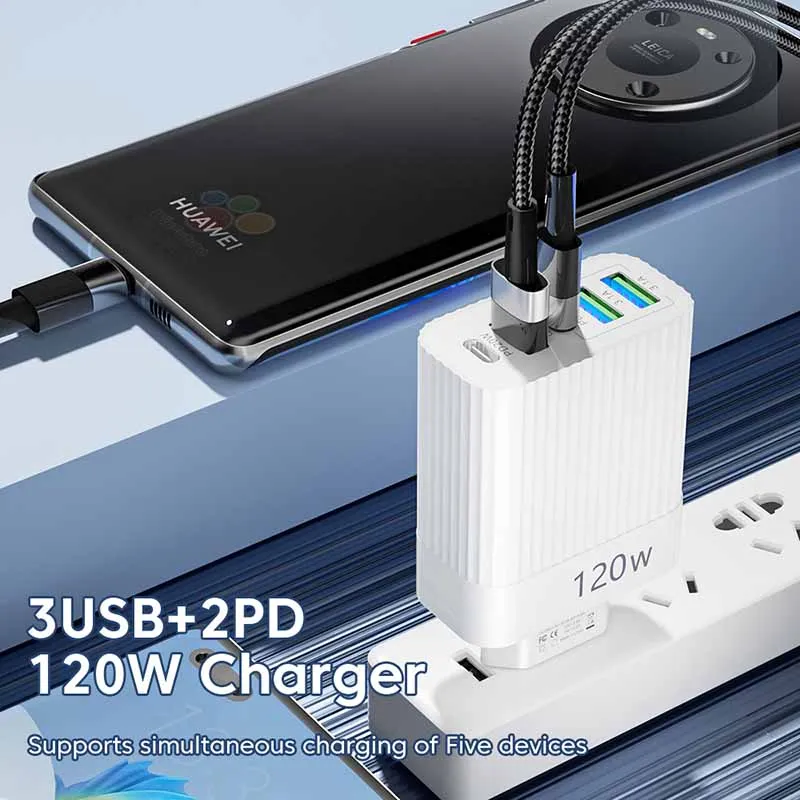 High-Power 120W USB-C Fast Charger with QC 3.0 Technology