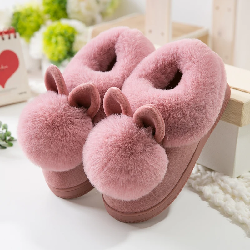 Autumn Winter Cotton Slippers Fur Rabbit Home Warm Thick Bottom Indoor Women Slippers Cute Fluffy Cat women slippers cotton slippers warm slippers