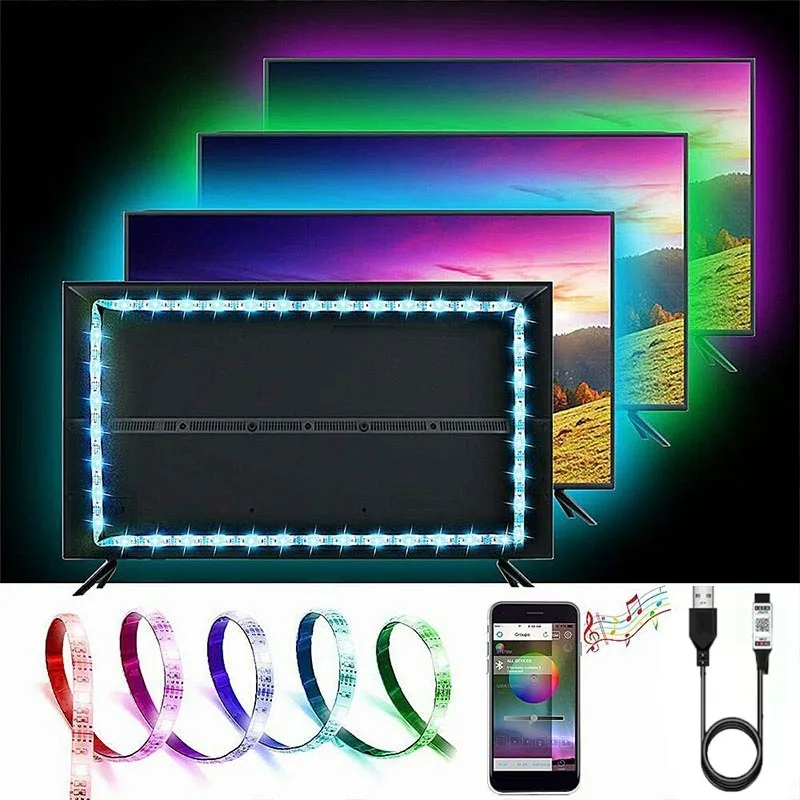 

USB LED Strip Light Bluetooth RGB 5050 5V RGB Lights Flexible LED Lamp Tape Ribbon TV Desktop Screen BackLight Diode Tape 1M-20M