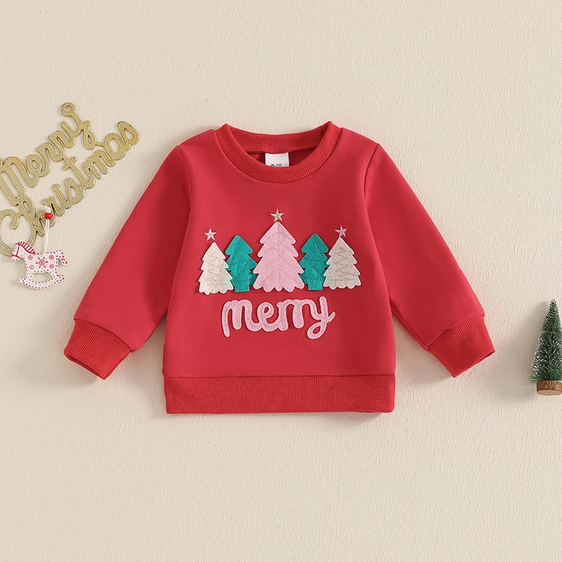 Toddler Girls Boys Sweatshirts Christmas Clothes Christmas Tree Letter Print Long Sleeve Baby Pullovers Fall Clothes Tops 0-3T