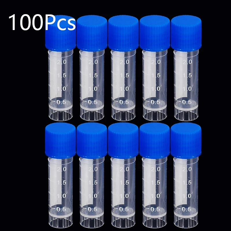 

100PCS Laboratory Chemical Plastic Test Tube Vial Sealing Cap Packaging Container Office School Chemicals 2ML Laboratory