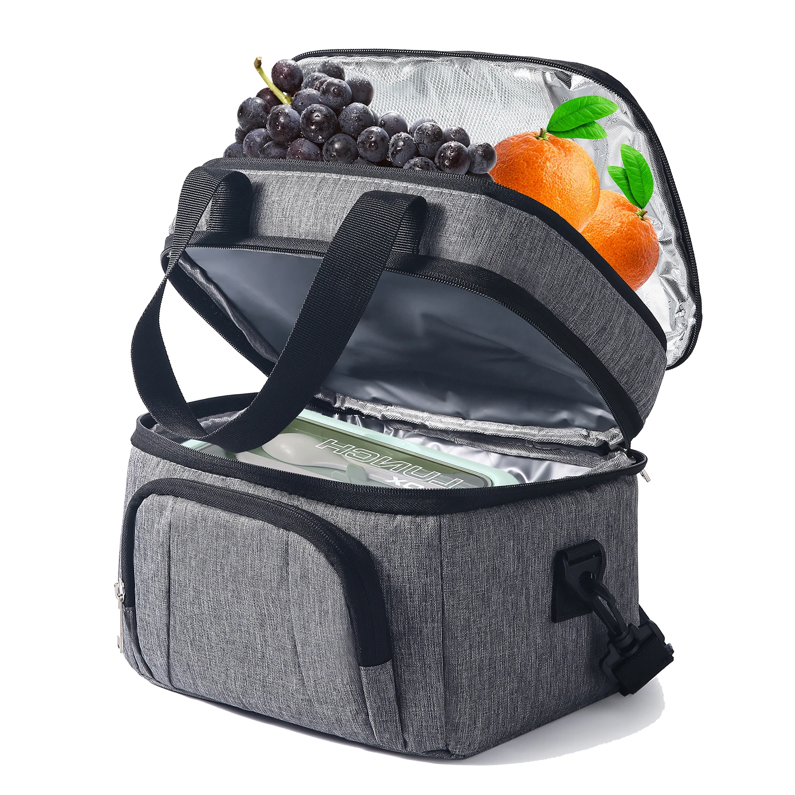 Double Insulated Lunch Bag Layer Portable Thermal Lunch Box Waterproof Picnic Heat Insulating Bag with Adjustable Strap 5