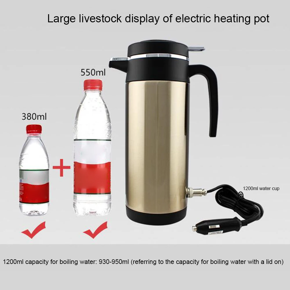 1200ML 차량용 휴대용 온수기, 대용량 12/24V, 누수 방지 디자인, 자동 차단 기능, 빠른 가열, 여행 및 가정용