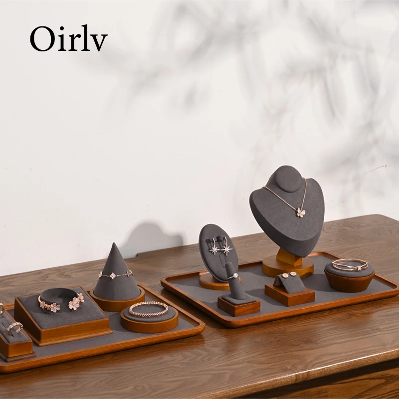 Oirlv 솔리드 우드 쥬얼리 트레이, 팔찌 링 디스플레이 소품 세트, 쥬얼리 정리함 거치대 목걸이 디스플레이 스탠드, 쥬얼리 플레이트