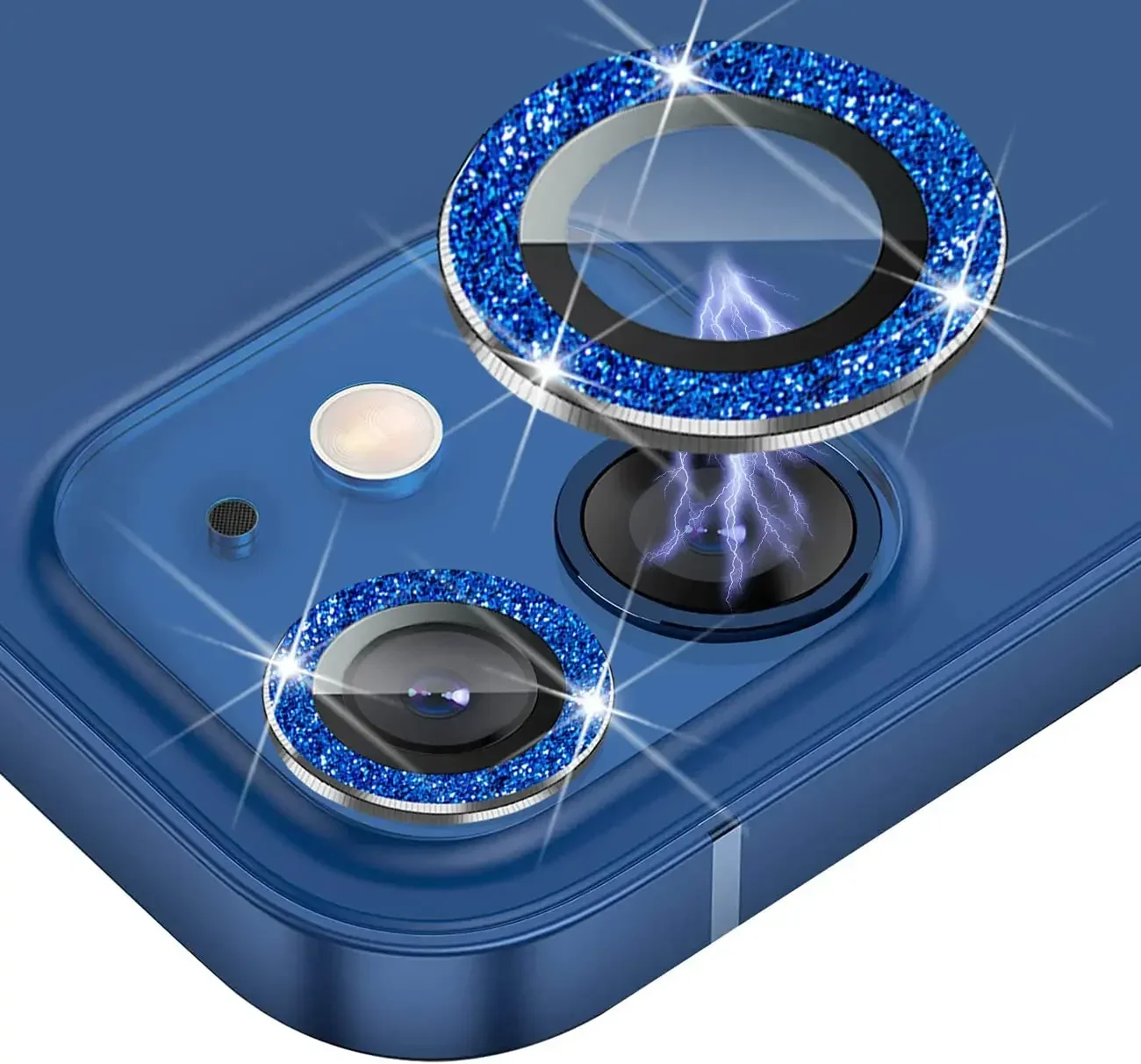 Blue Glitter Camera Lens Protector Cover - Tempered Glass Protection Accessories (2-3 Pieces)