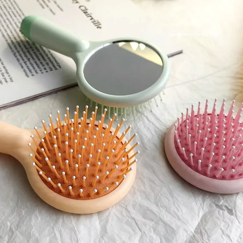 Air Cushion Massage Anti-static Comb with Mirror Hairbrush Women Anti-screw Untangling Portable Hair Brush for Children Girls