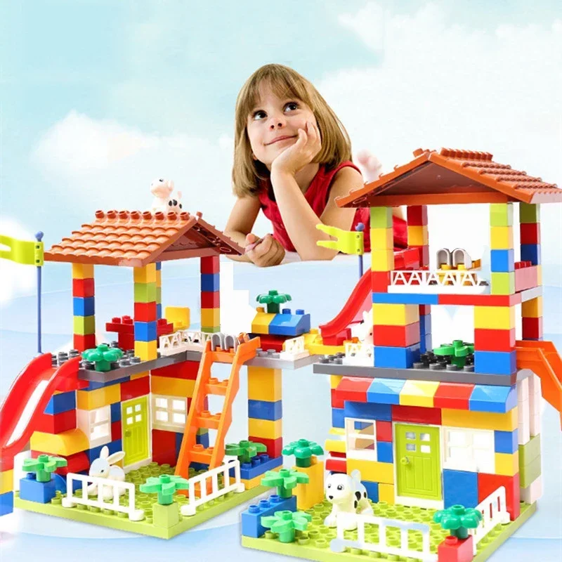 

2024 Big Particle Roof DIY Blocks City House Big Size Assembly Slide Figures Building Blocks Castle Brick Toys for Kids Gift