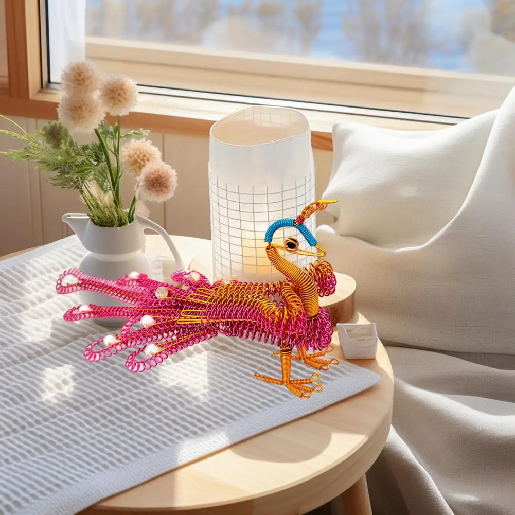 

Unique Peacock Statue Vibrant Aluminum Wire Peacock Ornament Miniature Metal Bird Figurine Feather Model Decoration for Car Home