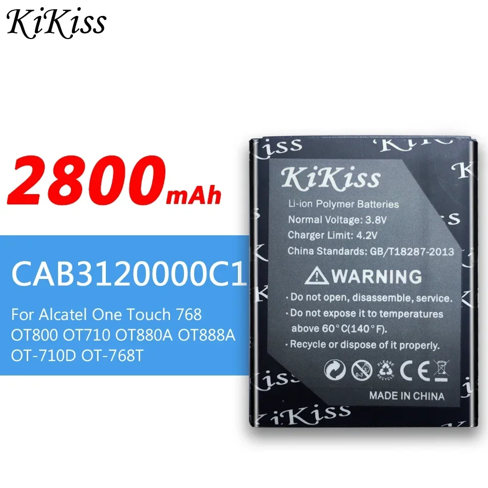 Batteria Kikiss 2800Mah Per Alcatel Onetouch One Touch 768 Ot800 Ot710 Ot880A Ot888A Ot-710D Ot-768T Cab3120000C1 Cab23A0000C1