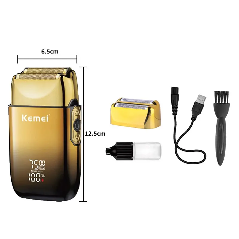 Kemei Electric Razors All-Metal Housing LCD Display Cordless USB Rechargeable with Beard Trimmer