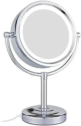 

8.5 Inch Tabletop LED Lighted Makeup Mirror with 10x Magnification Double Sided Vanity Mirror Plug Power Gold Finish M2208DJ(8.5