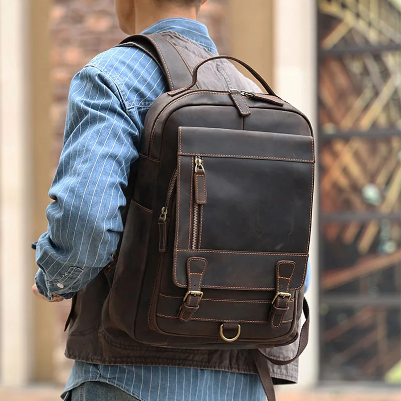 

AETOO New commuting crazy horse leather business computer backpack men's bag outdoor travel bag retro leather men's backpack