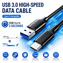 High - Speed USB 3.0 A to Type - C Data Transfer Cable - Multiple Lengths Available - 0.5m (WHITE)