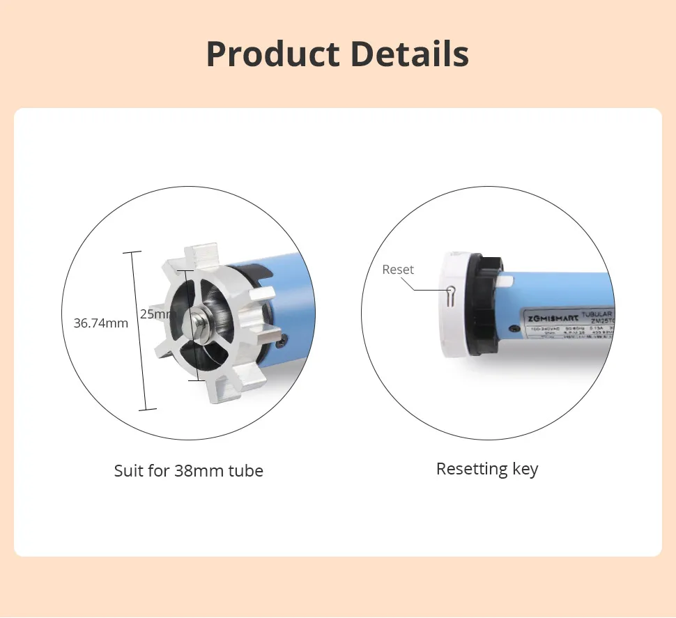2N Zigbee Electric Roller Shade Motor for 37mm 38mm Tube Work with Tuya Alexa Go