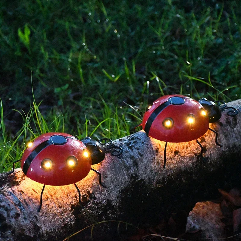 Waterproof Iron Solar Ladybug Lamp for Outdoor Garden Decor