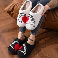Couples Home Slippers Skull Hand Love Heart Valentine's Day Gift Winter Warmy Cotton Shoes Non Slip Fluffy Comfy Shoes Gift 2