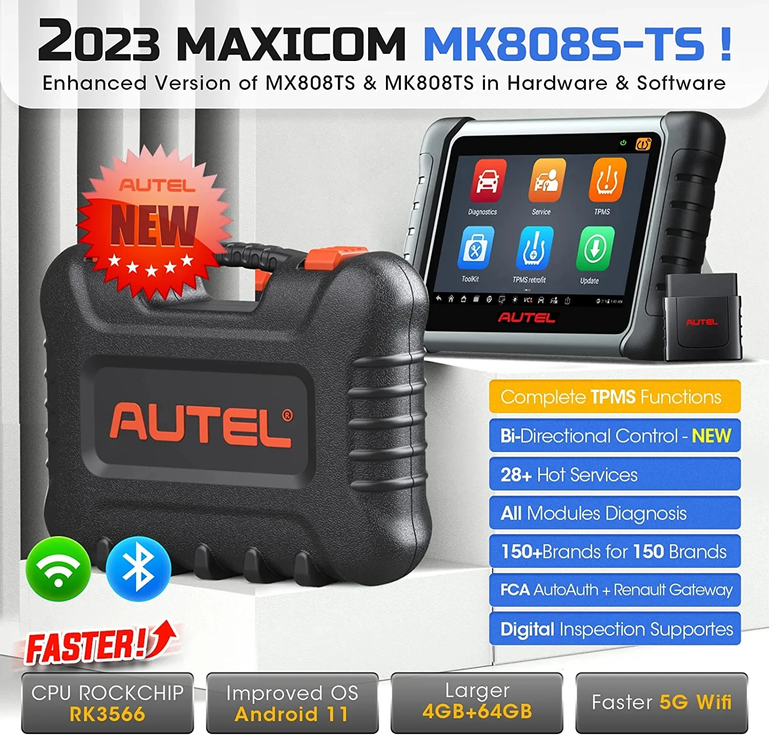 2024 AUTEL MaxiCOM MK808S Pro OBD2 Scanner Valise Diagnostique Auto ALL  System