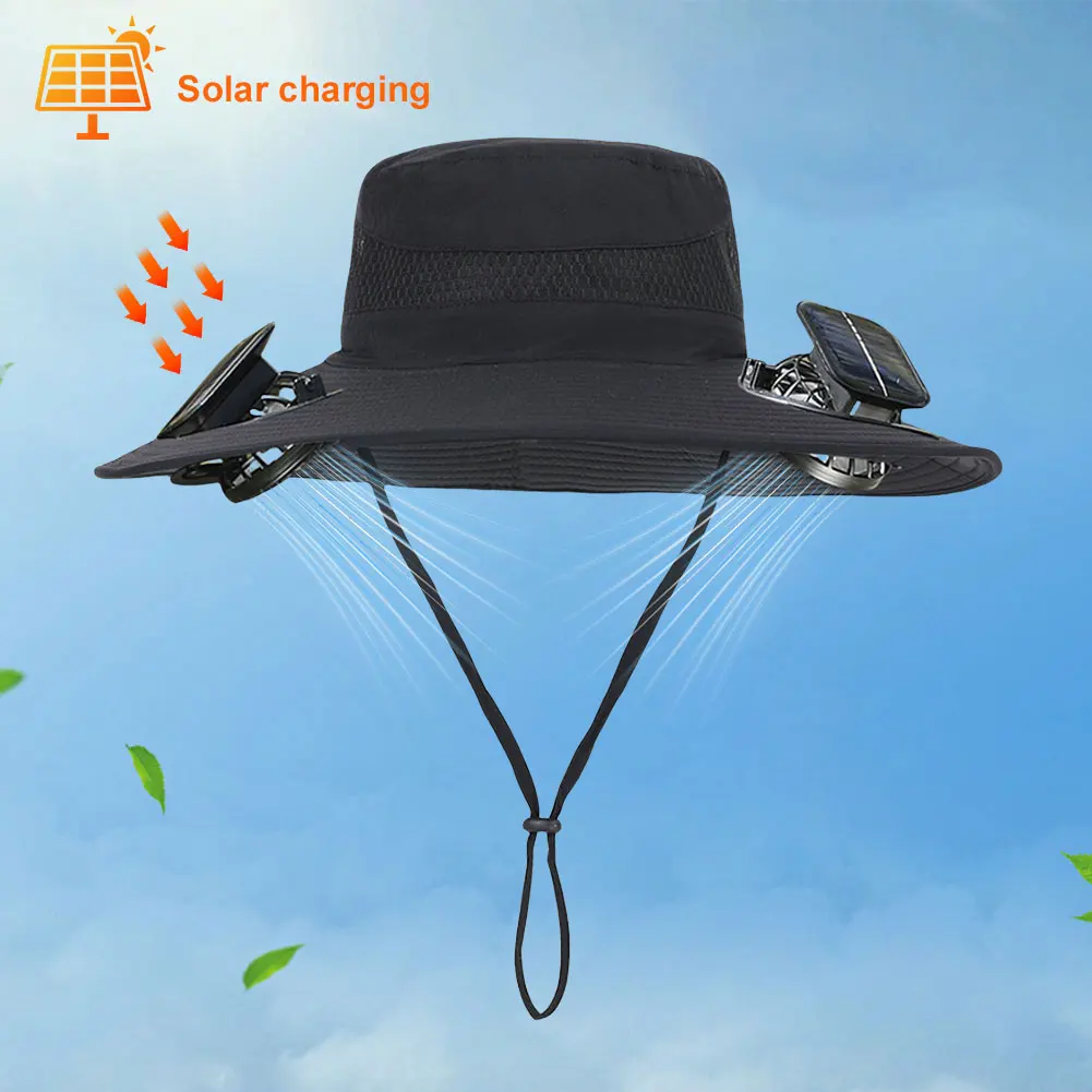 Solar Fan Hat Sun Hat with 2 Solar Fan Outdoor Fishing Hat Summer Cap for Men Outdoor Camping Fishing Hiking