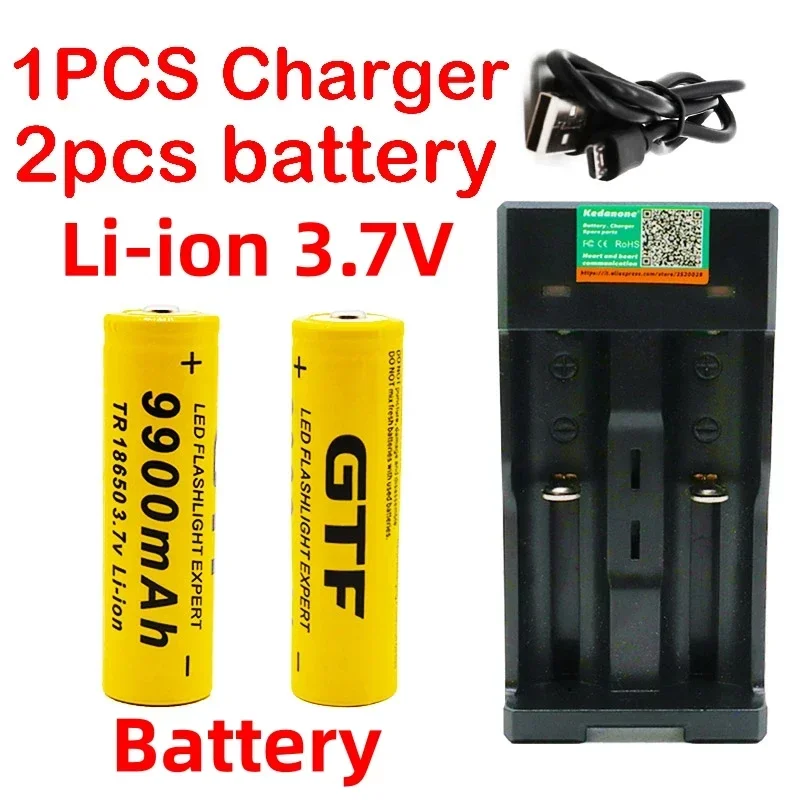 

Rechargeable lithium-ion battery for flashlight, 18650 V battery, 3.718650 mAh capacity, charger