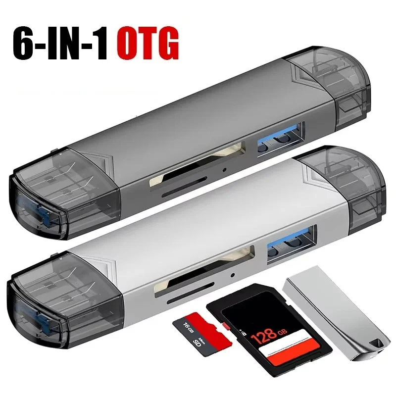 USB 3.0 카드 리더 6 in 1 다기능 타입 C 마이크로 TF/SD USB 카드..