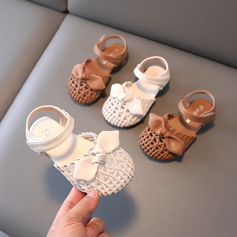 

Toddler Shoes Girl Summer Braided Vacation Round Toe Cute Children Sandals Beige Khaki 21-36 Pu Leather Fashion Kids Sliders