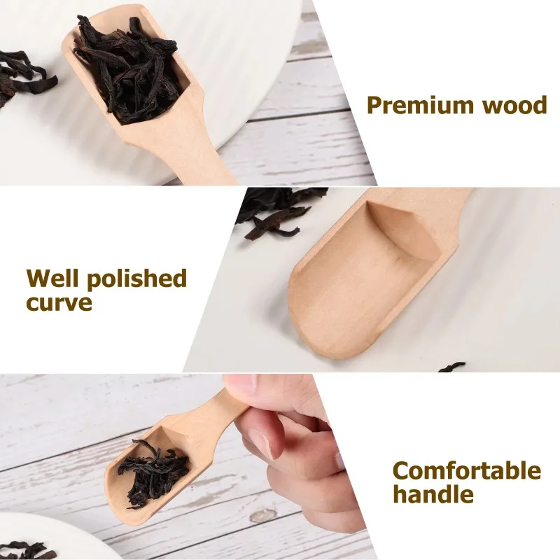 Natural Wooden Tea Scoop Coffee Spoon Small Grain Rice Scoop Kitchen Utensil Premium Wood Well Polished Curve Comfortable Handle