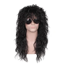 HAIRJOY Funny Halloween Cosplay Wig Men Women 70s 80s Long Curly Black Rocker Costume Wig