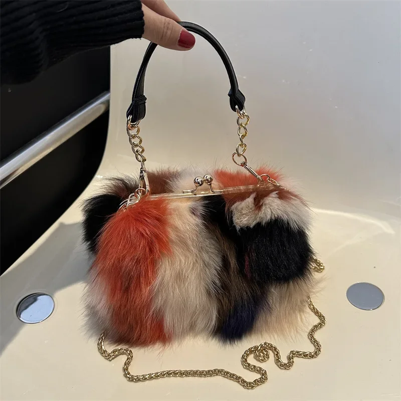New Soft Plush Handbags Ladies Wedding Prom Party Evening Bags 2024 Autumn Winter Retro Clutches Chain Shoulder Bags For Women
