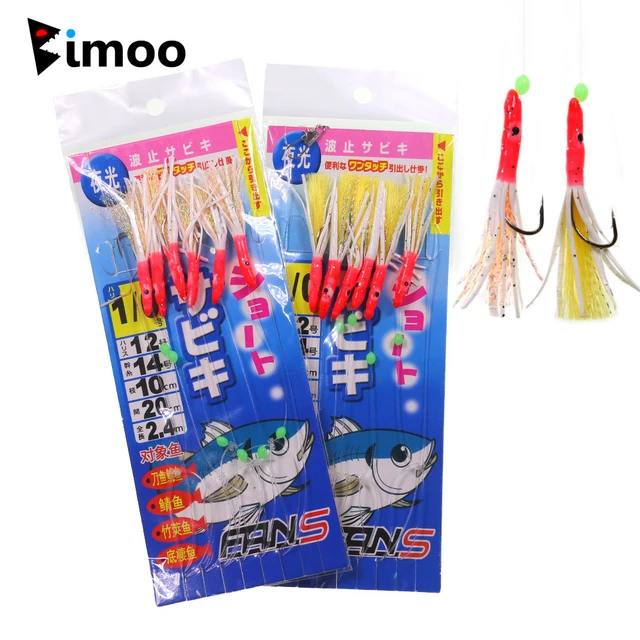 Bimoo 6 hooks /pack Octopus Sabiki Rigs Flashabou Tinsel String Hooks Lures  Saury Squid Mackerel Saltwater Fishing Tackle Pesca - AliExpress