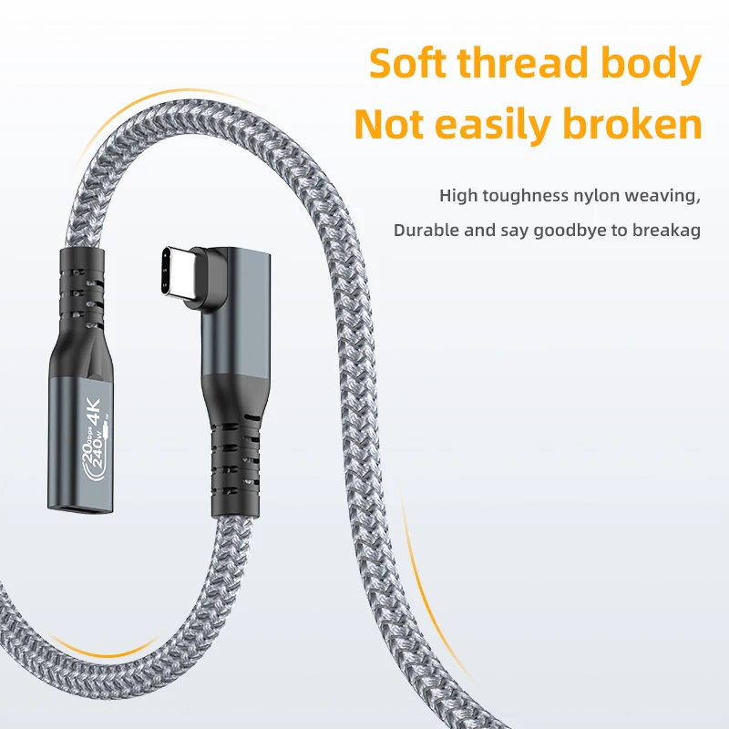 90도 유형 C 연장 케이블 3.2 USB C-유형 C 고속 충전 데이터 전송 변환기 iPad Macbook 용 20Gbps USB-C 연장기