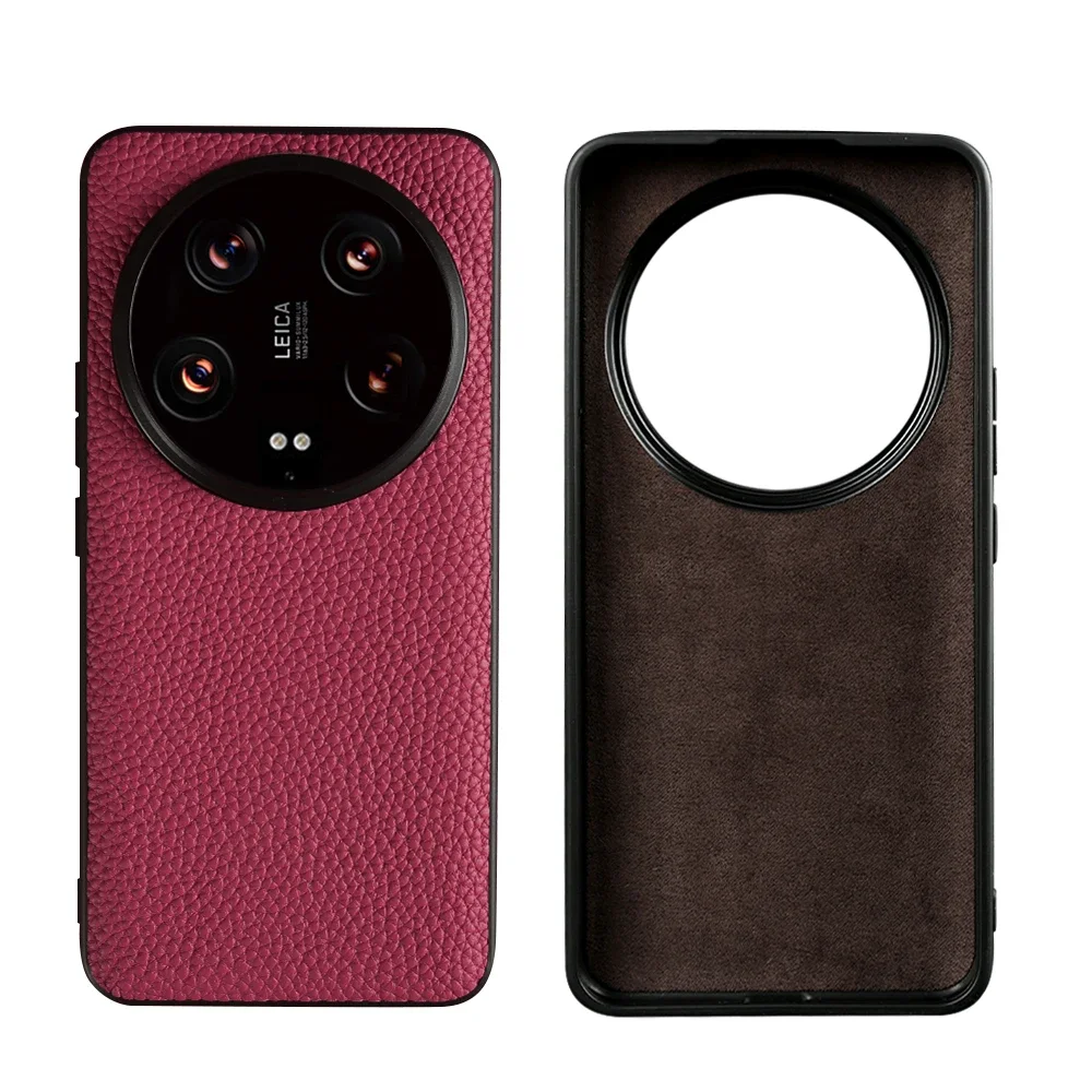 NZN Durable Genuine Leather Full-Wrap Litchi Pattern Phone Case Cover