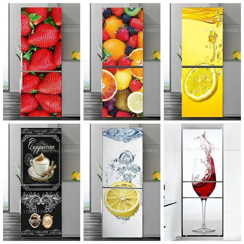Customized Delicious Fruit Dessert Refrigerator Door Mural Sticker Waterproof PVC Kitchen Closet Fridge Door Wallpaper Stickers door wallpaper stickers fridge sticker