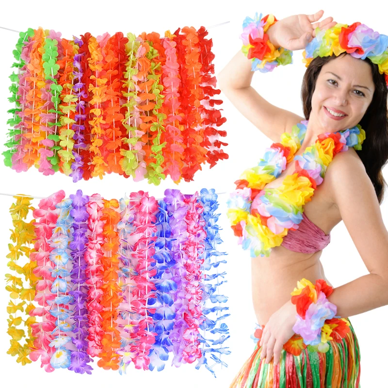 

5/10pcs Hawaiian Wreath Hawaiian Leis Necklace Artificial Flowers Garland Luau Tropical Beach Party Wedding Birthday Decoration